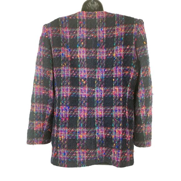 Vintage Psychedelic Boucle Plaid Oversize Blazer Jacket 10 Wool Mohair Dopamine - Picture 2 of 5